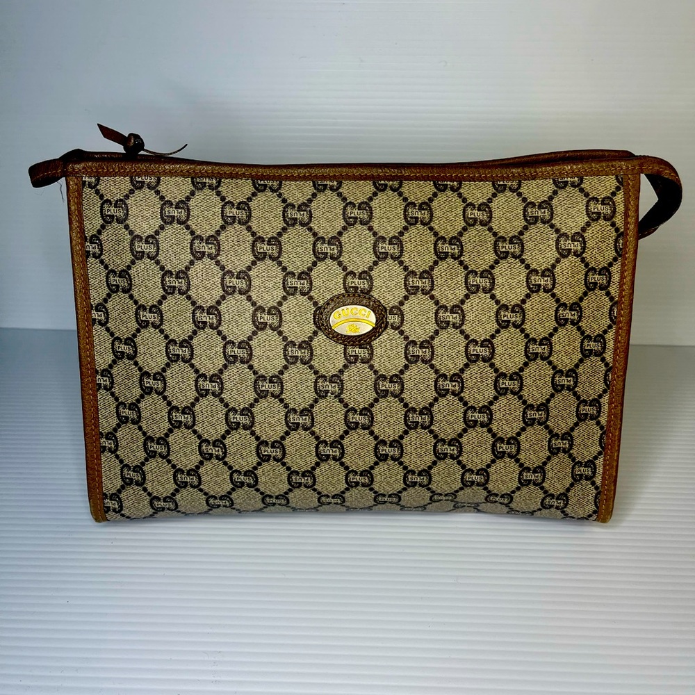 Authentic Gucci Beige and Brown Monogram Shoulder Bag